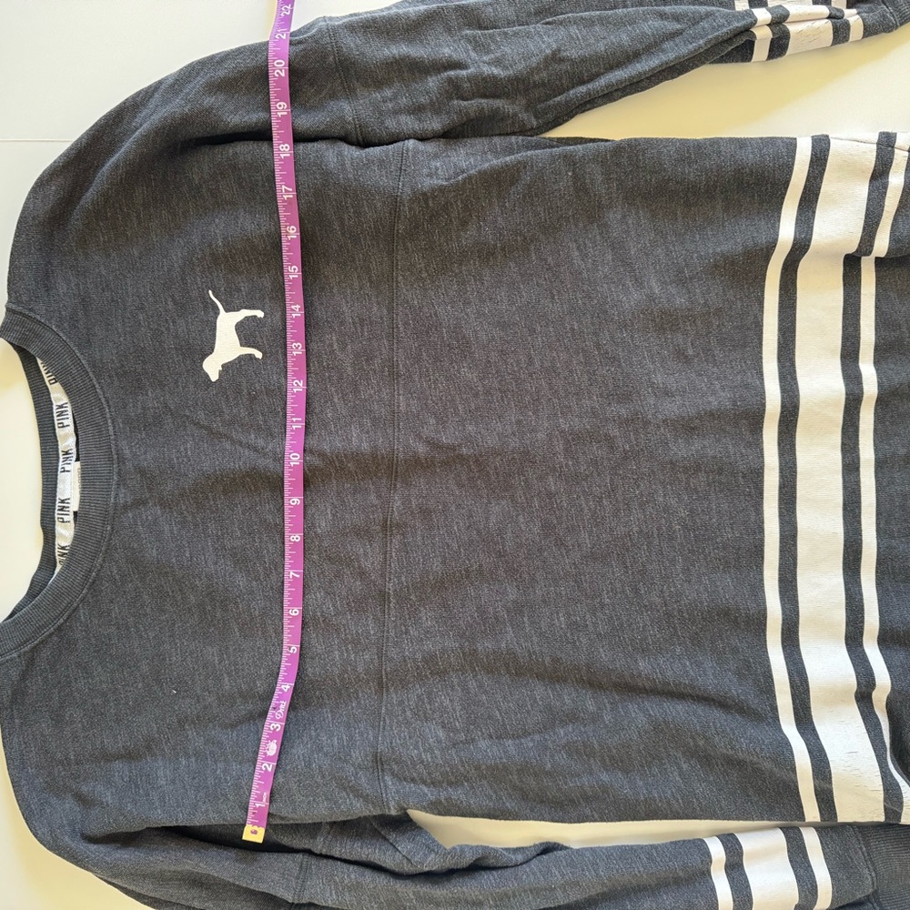 Victoria's Secret Charcoal Gray light weight Sweatshirt with White Stripes s - Picture 6 of 7